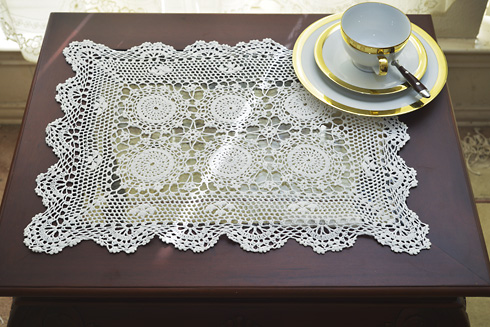 White Color Crochet Placemat. 14"x20". Cotton. 2 pieces